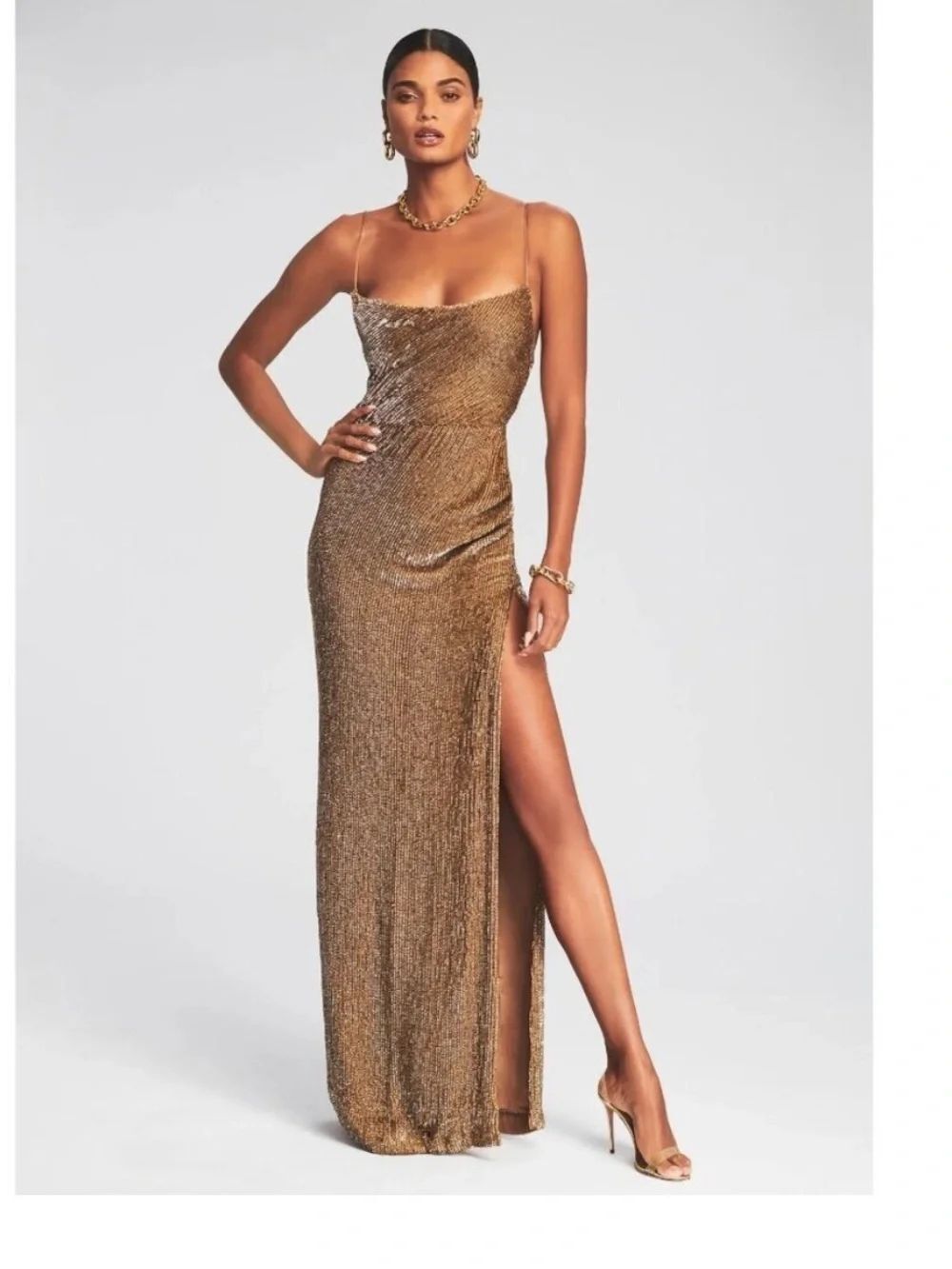 Retrofete Katya Bronze Sequin Maxi Gown size small NWT